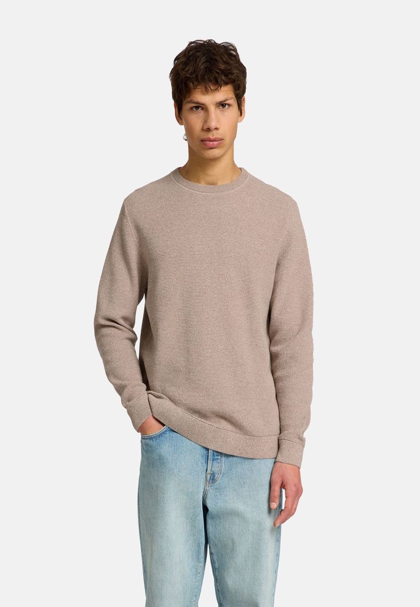 Strukturierter Baumwollmischung Rundhals Pullover