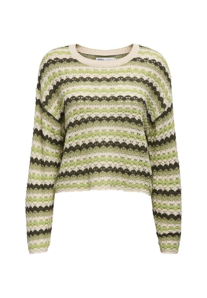 Gestreifter Strickpullover mit offener Masche