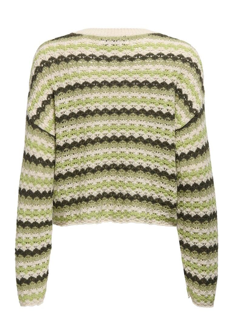 Gestreifter Strickpullover mit offener Masche