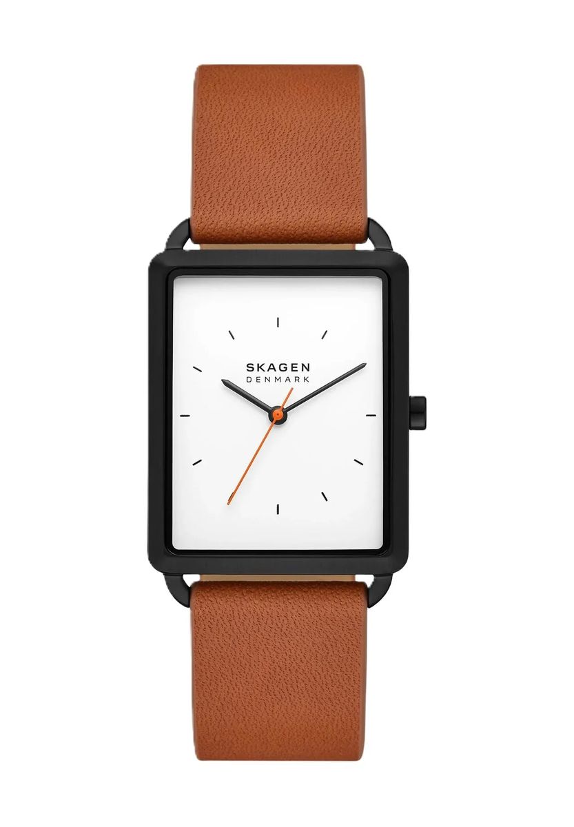 Rechteckige Armbanduhr mit Lederband