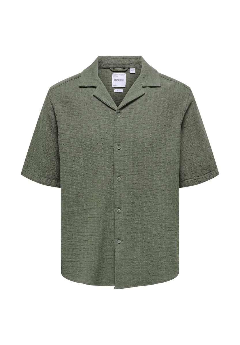 Kurzarmhemd mit offener Kragenform und Textur