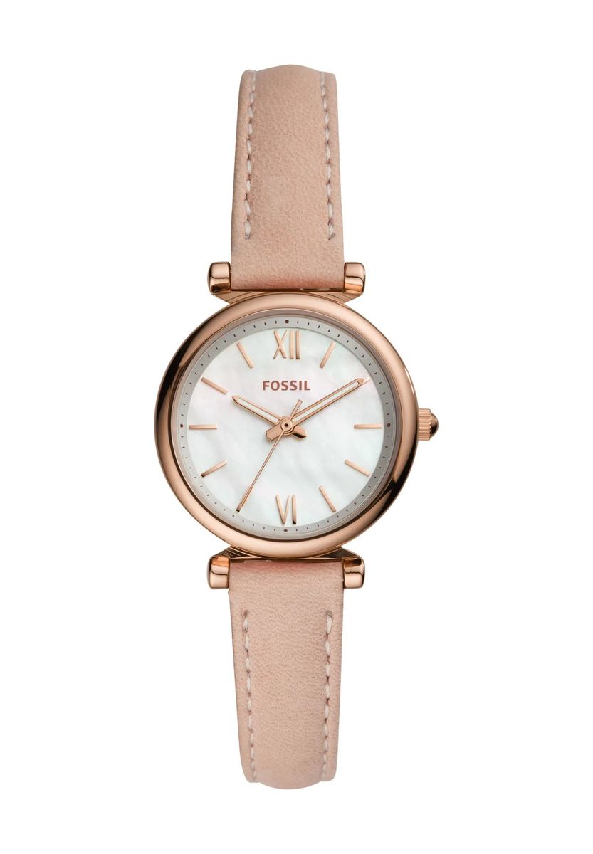 Minimalistische Perlmutt-Uhr mit Lederarmband