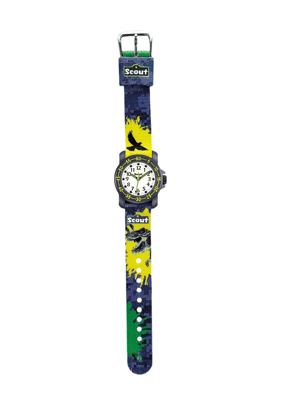Analoge Armbanduhr mit Dinosaurier-Motiv