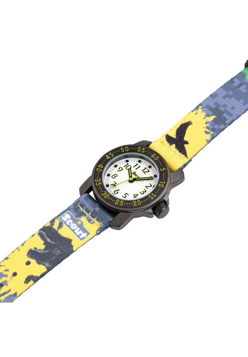 Analoge Armbanduhr mit Dinosaurier-Motiv