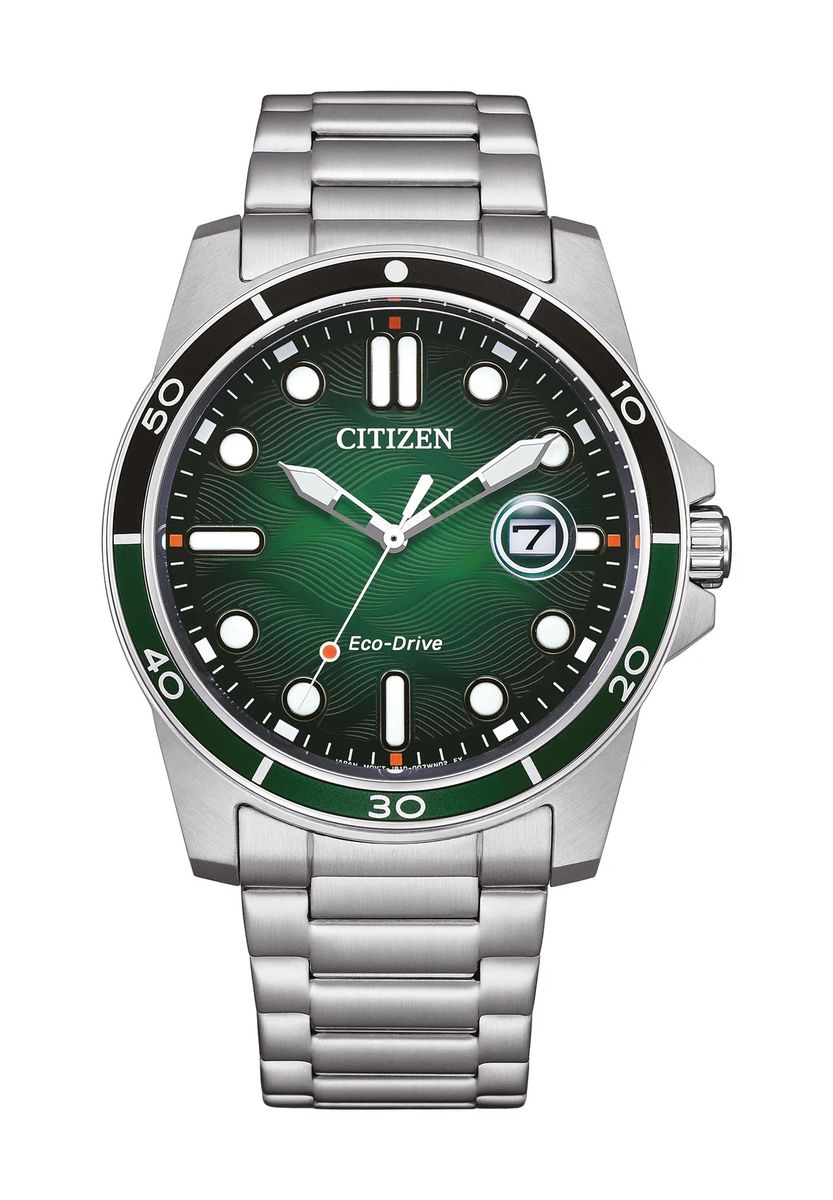 Eco-Drive Edelstahluhr mit Wellenzifferblatt