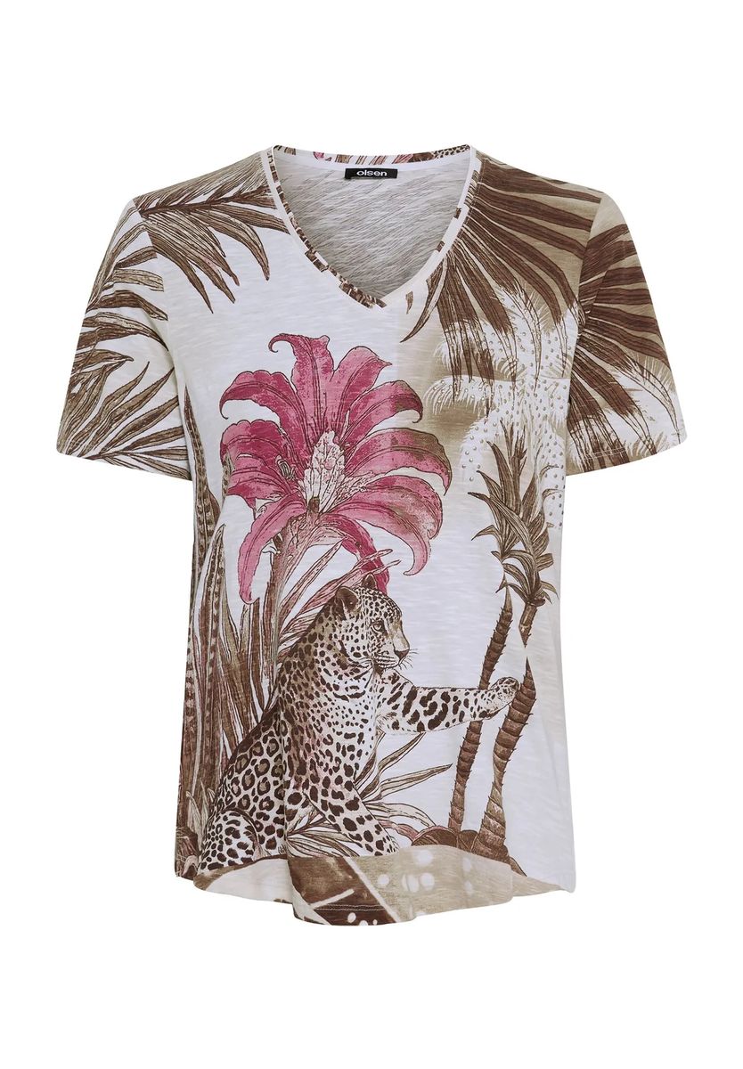 T-Shirt mit tropischem Leoparden-Druck