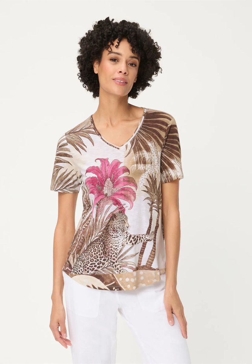 T-Shirt mit tropischem Leoparden-Druck