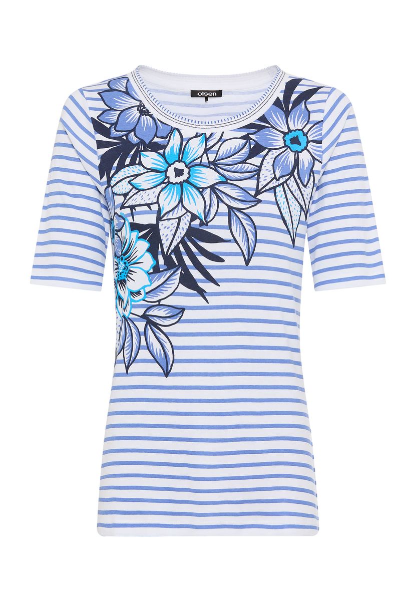 Gestreiftes Baumwolltop mit Blumenmuster