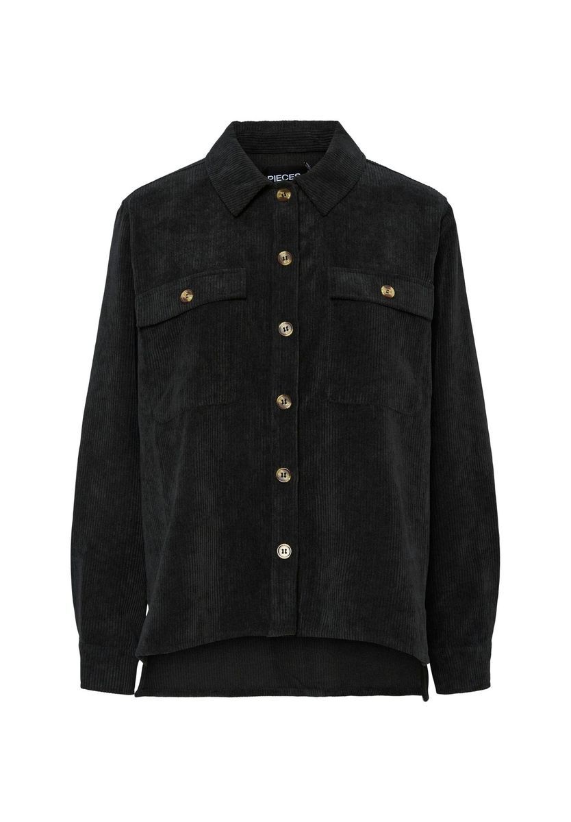 Schwarzes Cord Overshirt mit Knopfleiste