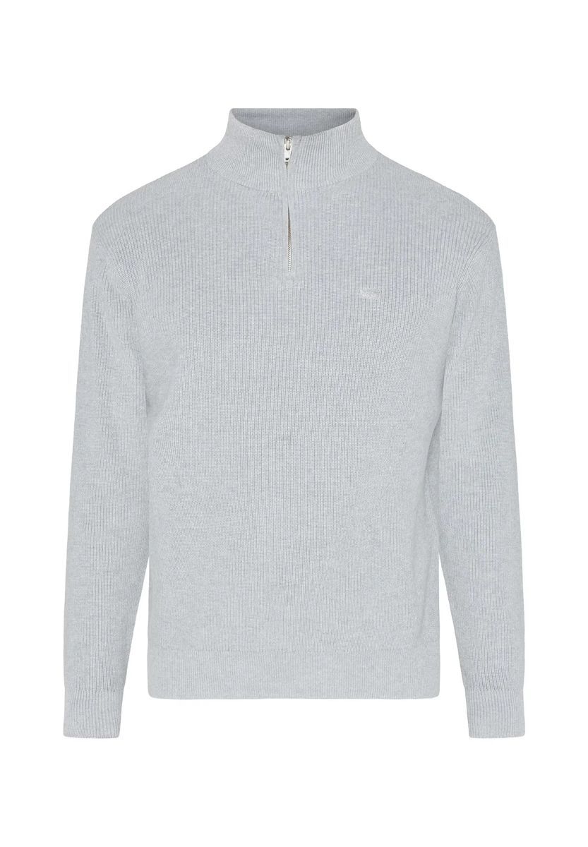 Gerippter Baumwollpullover mit Viertelreißverschluss