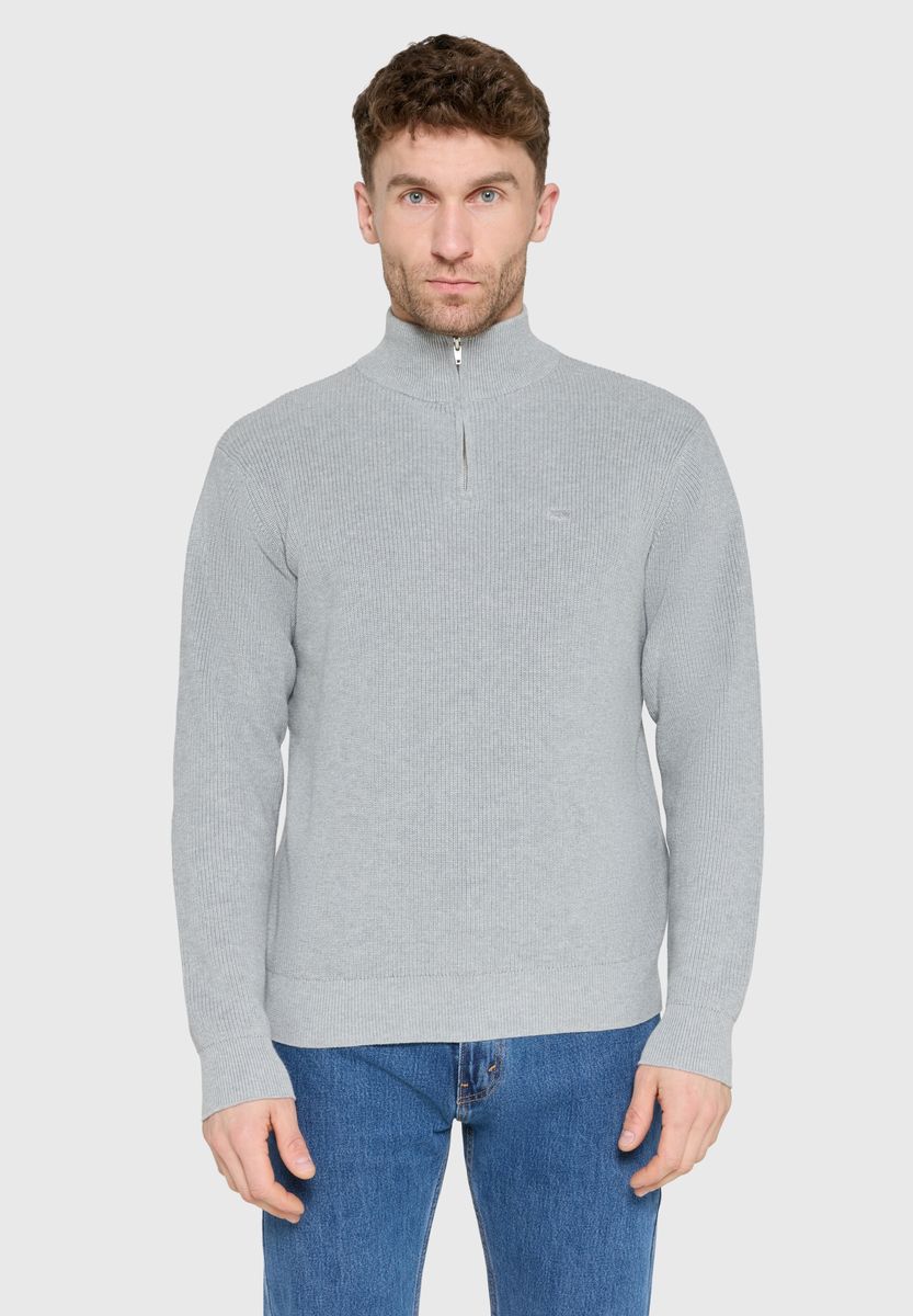Gerippter Baumwollpullover mit Viertelreißverschluss