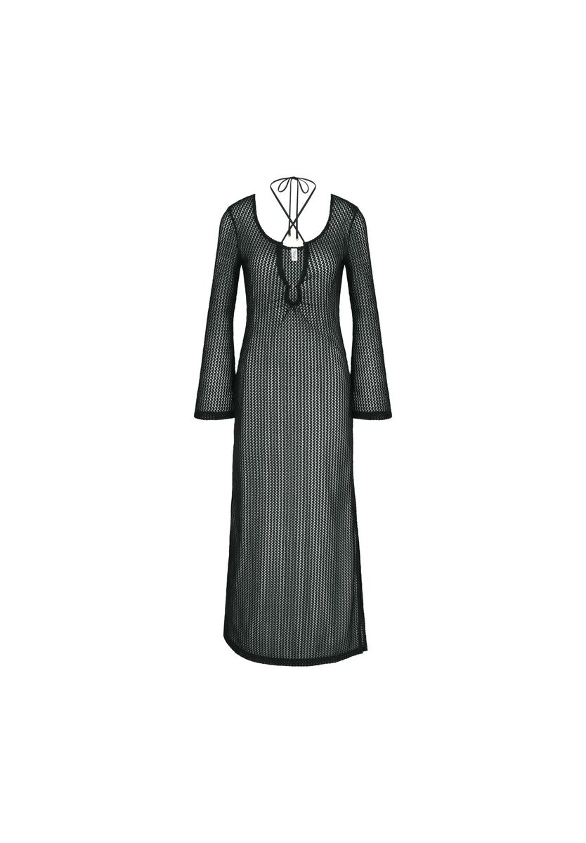 Häkel-Strandkleid mit langen Ärmeln