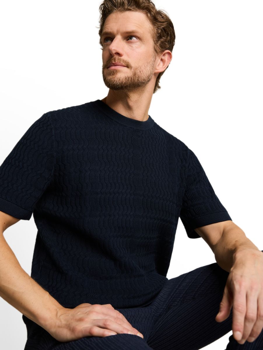 Strukturierter Kurzarm-Strickpullover