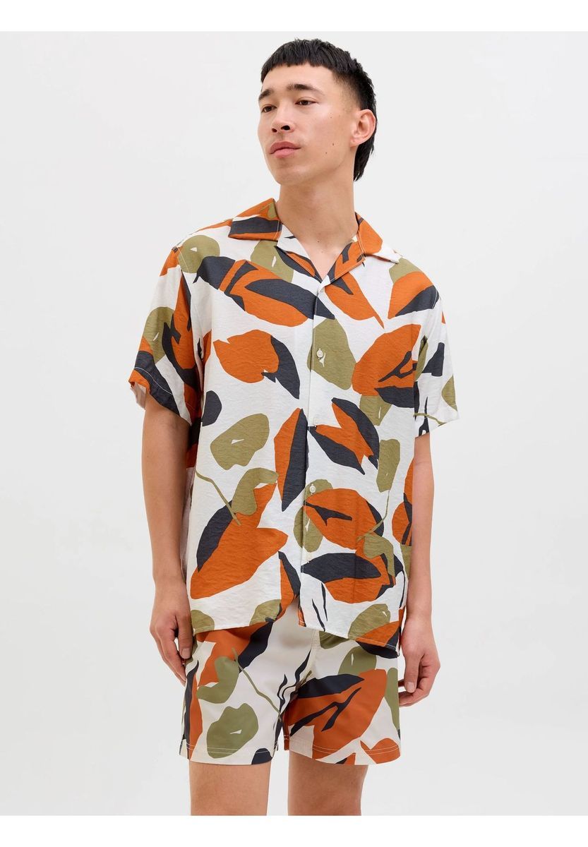 Kurzärmliges Hemd mit Blättermuster
