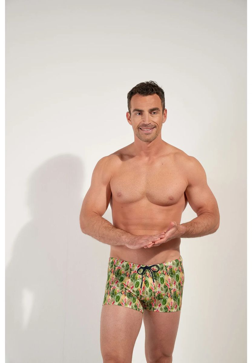Badeshorts mit Kaktus-Print und Tunnelzug