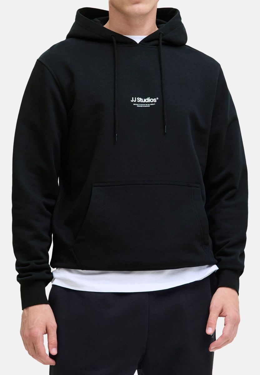 Klassischer schwarzer Kapuzenpullover mit Logo