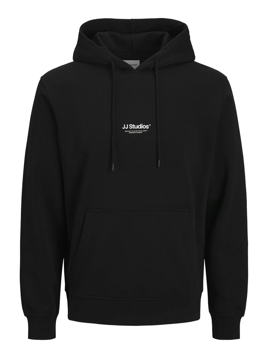 Klassischer schwarzer Kapuzenpullover mit Logo