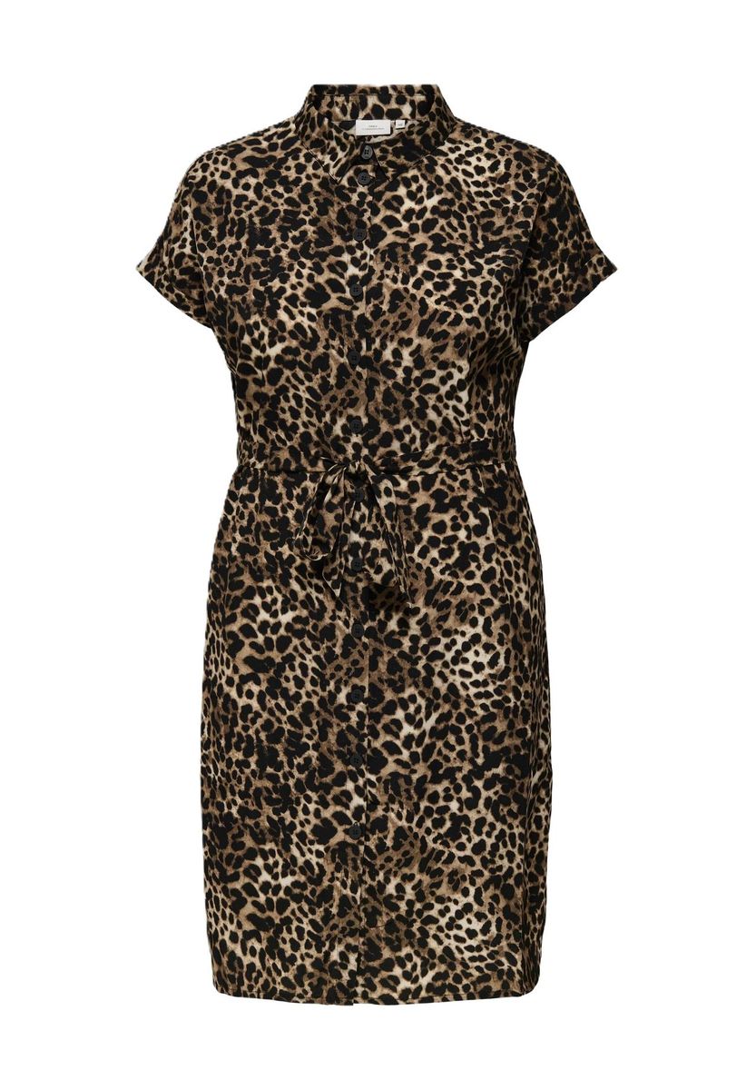 Hemdblusenkleid mit Animalprint und kurzen Ärmeln