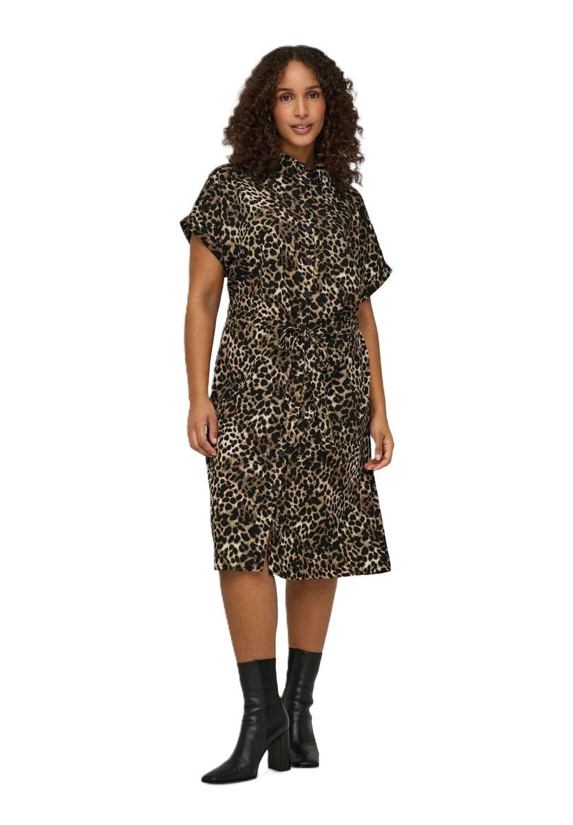 Hemdblusenkleid mit Animalprint und kurzen Ärmeln