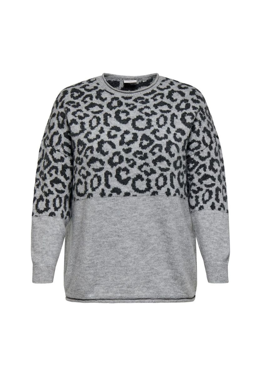 Grauer Strickpullover mit Leopardenmuster