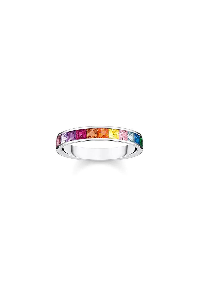 Farbenfroher Regenbogen-Ring mit Prinzessschliff
