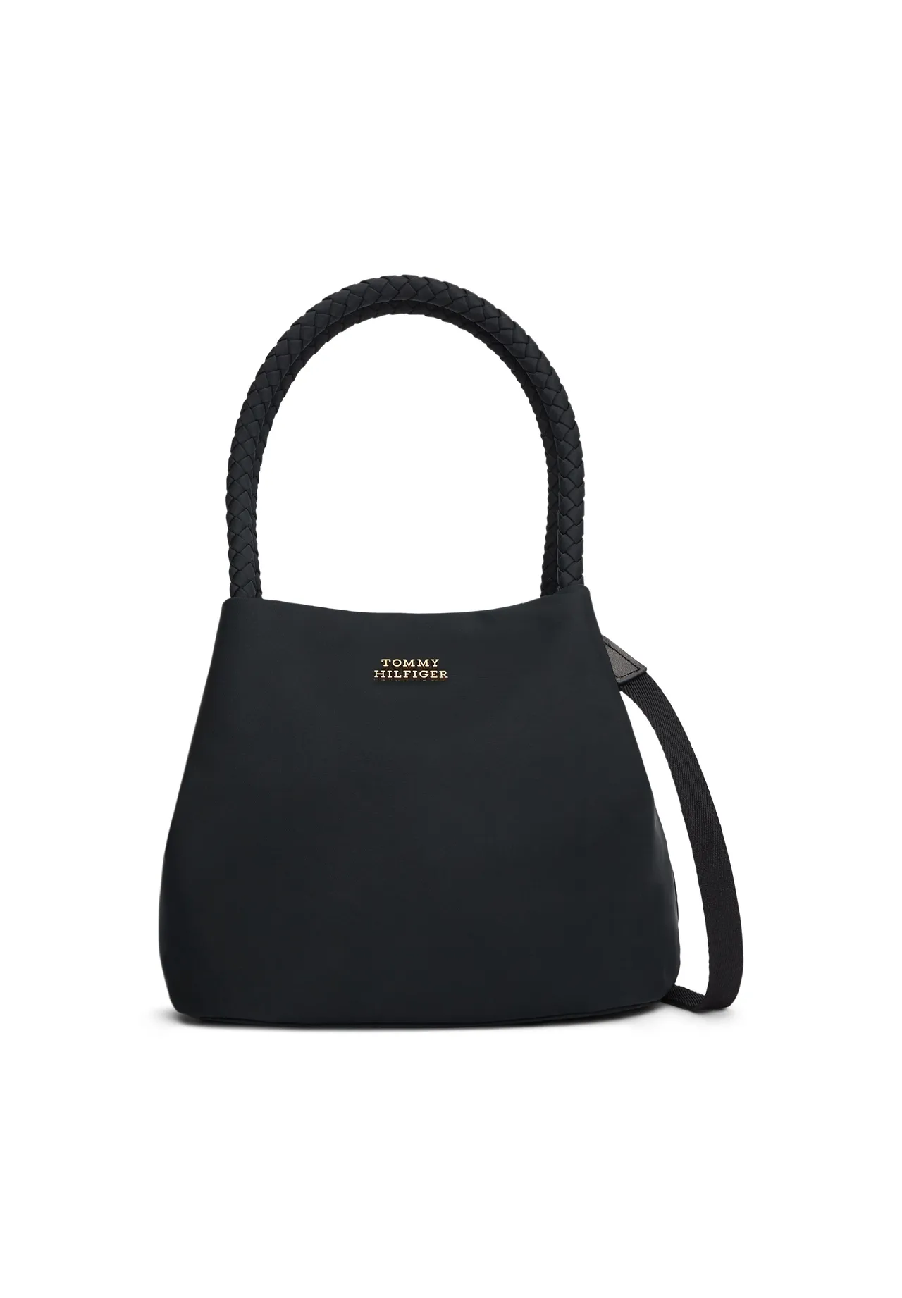Minimalistische Beuteltasche mit geflochtenem Henkel