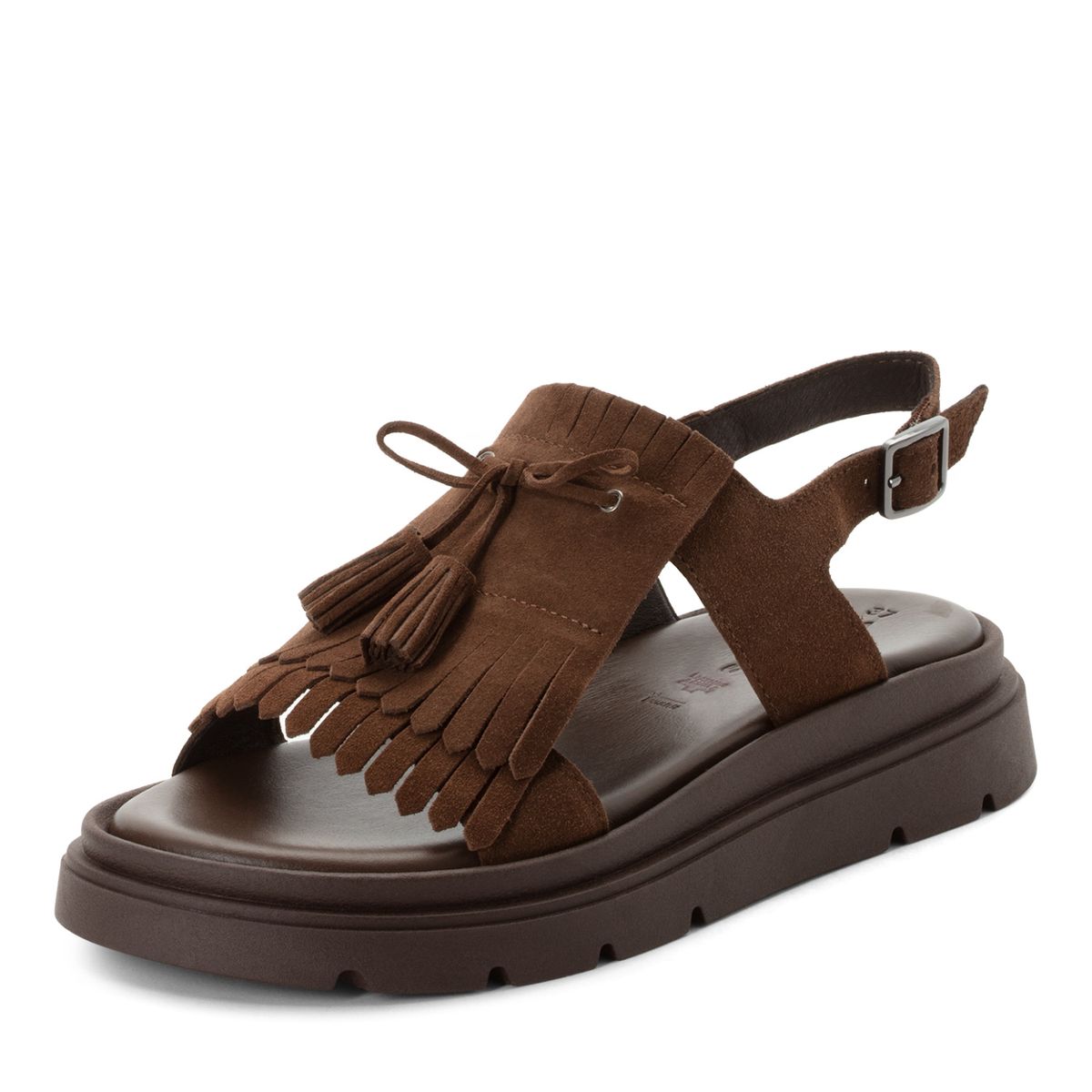 Plateau-Sandalen aus Wildleder mit Fransen