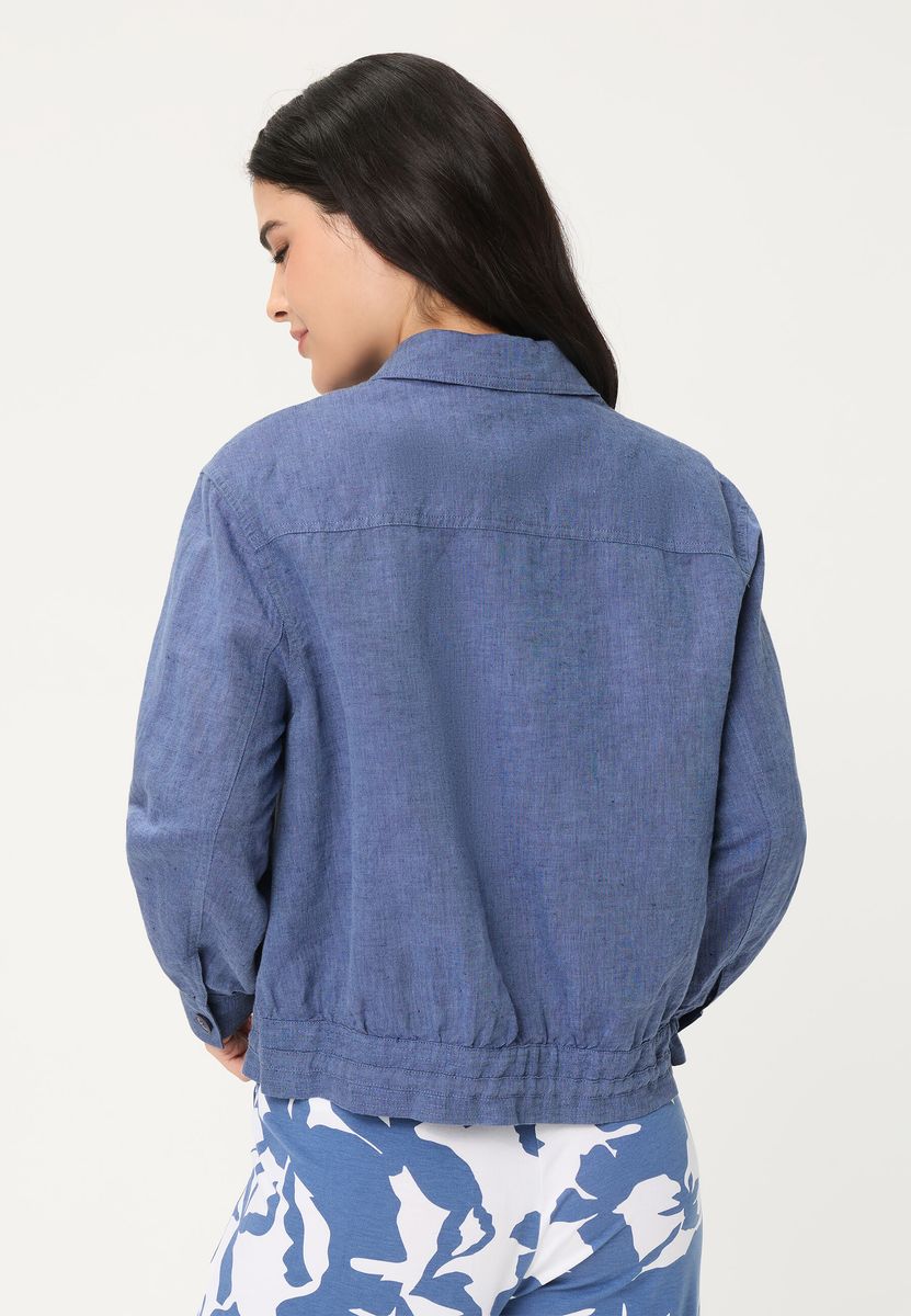 Leinenmix-Utility-Jacke mit Kordelzug