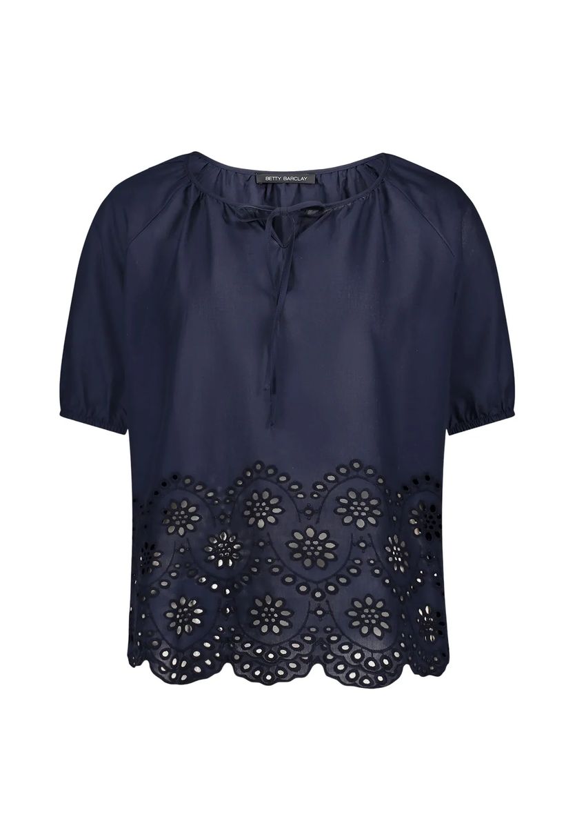 Baumwollbluse mit Lochstickerei am Saum