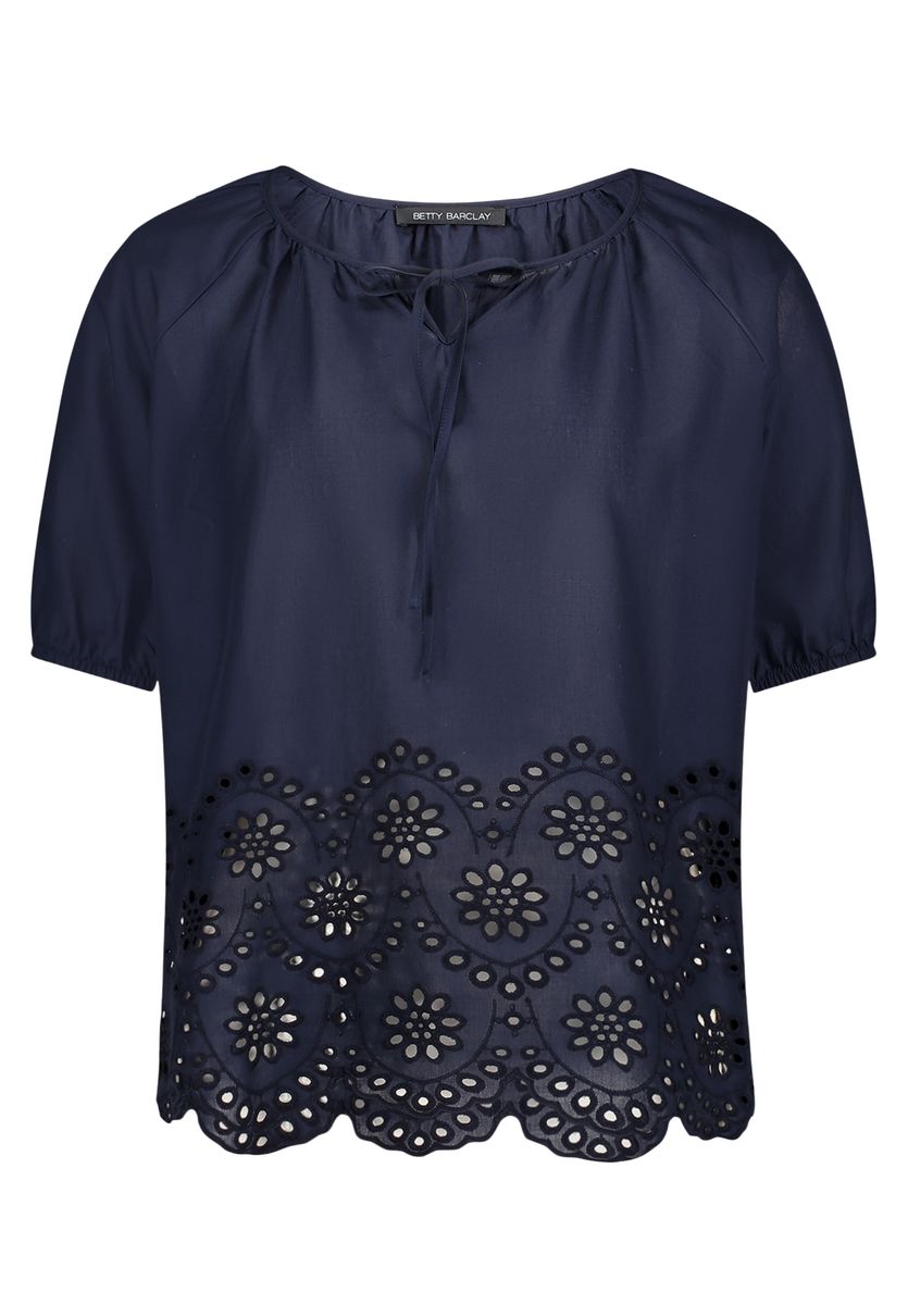Baumwollbluse mit Lochstickerei am Saum