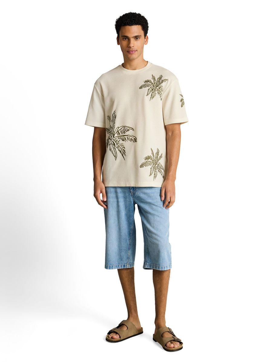 Lässiges T-Shirt mit Waffelstruktur