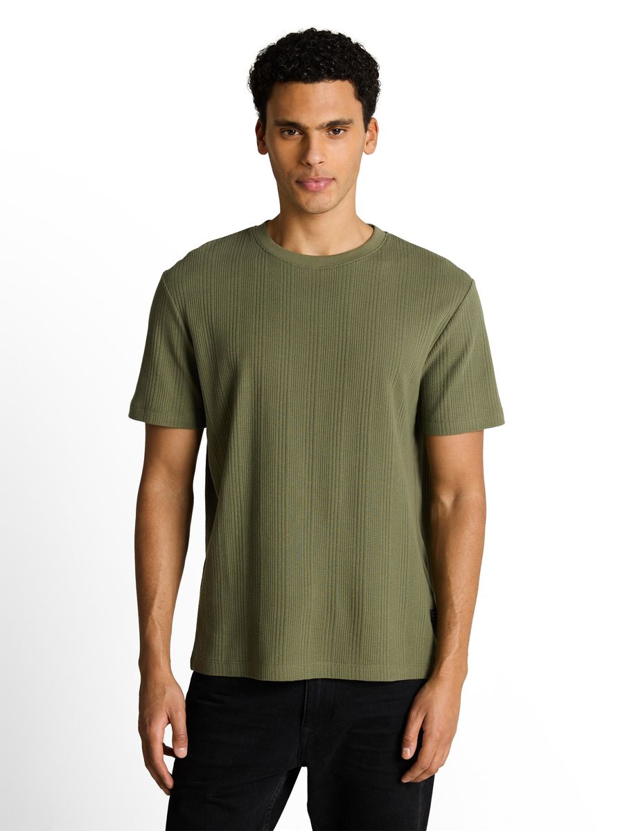 Geripptes T-Shirt mit Rundhalsausschnitt