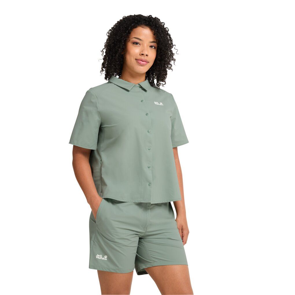 Kurzärmelige Funktions-Hemdbluse mit Knopfleiste