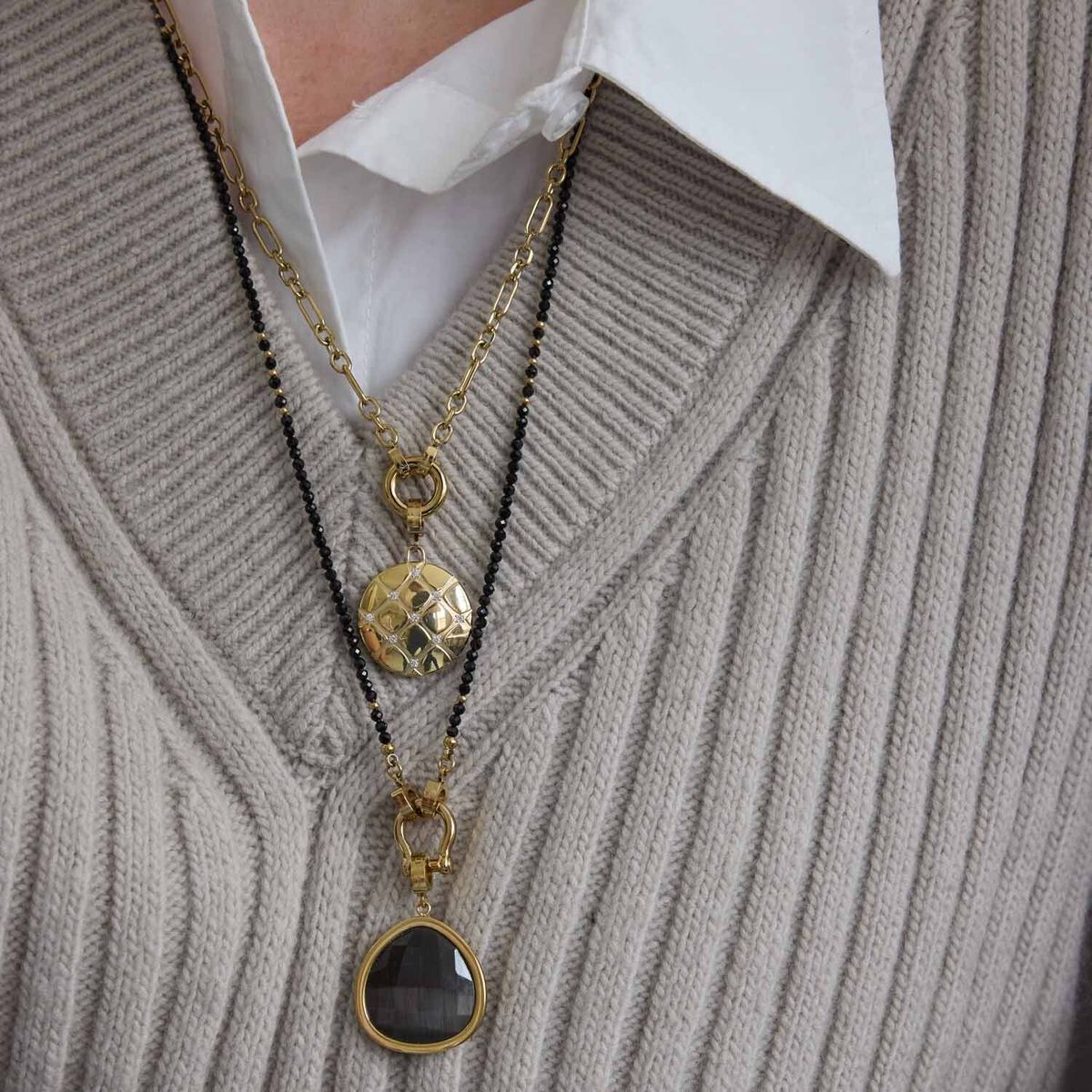 Moderne Figaro-Gliederkette mit Ring-Anhänger