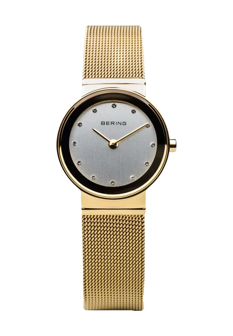 Minimalistische Mesh-Uhr mit Kristallen