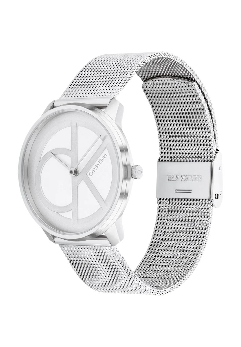 Minimalistische Mesh-Uhr mit Logo-Zifferblatt