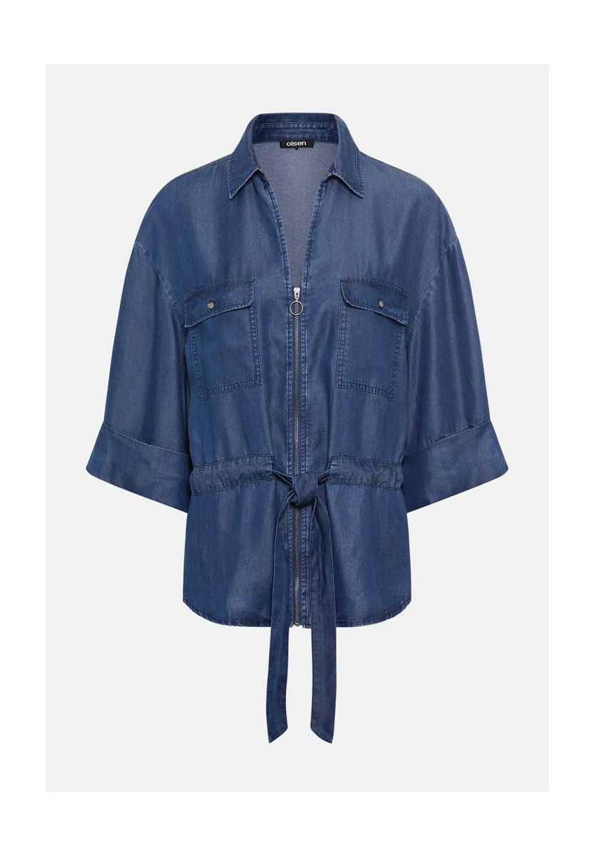 Hemdblusenjacke mit Reißverschluss und Bindeband