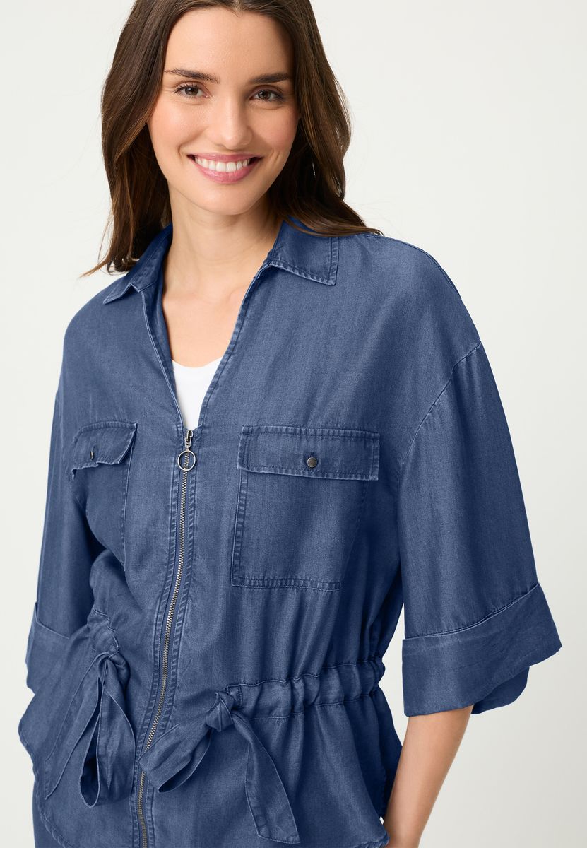 Hemdblusenjacke mit Reißverschluss und Bindeband