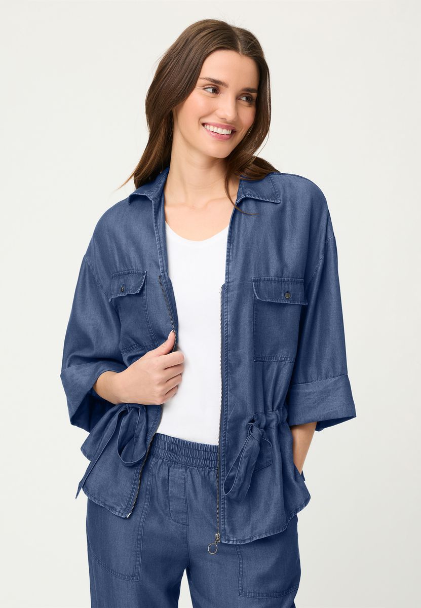 Hemdblusenjacke mit Reißverschluss und Bindeband