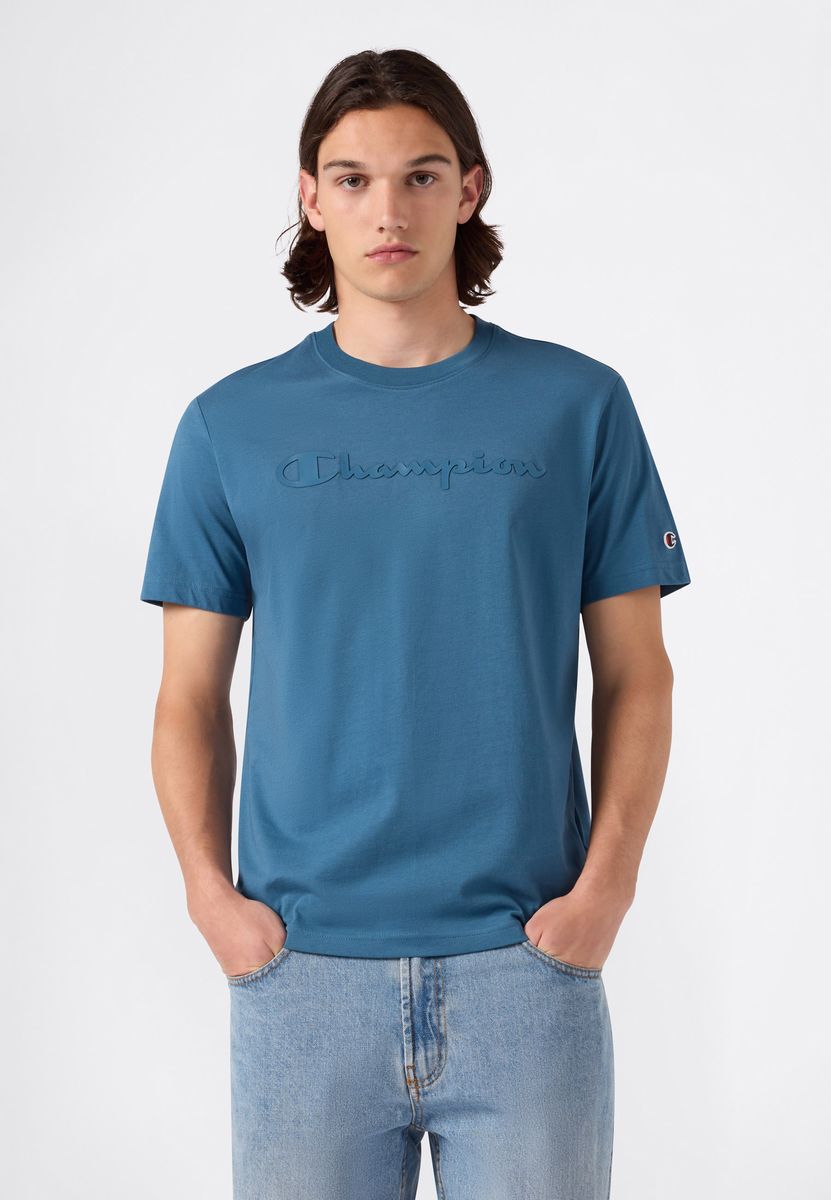 Baumwoll-T-Shirt mit Relief-Schriftzug