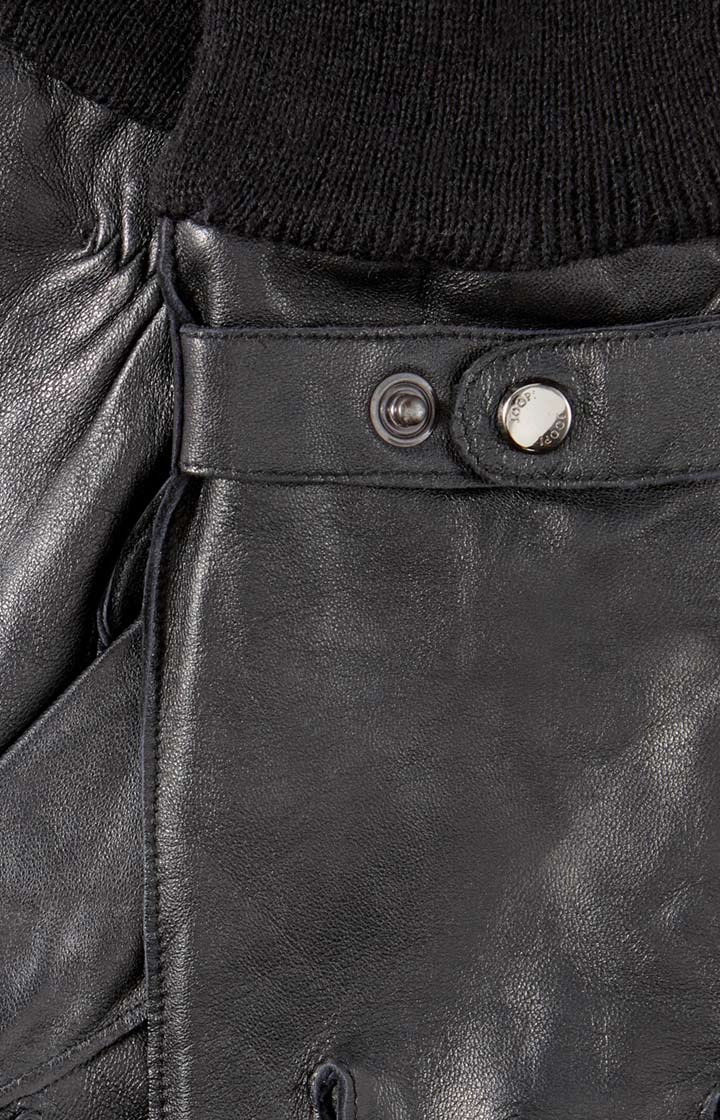 JOOP! Schwarze Lederhandschuhe mit gerippten Bündchen und Schnallendetail