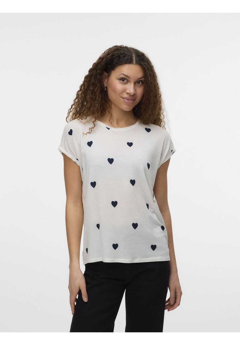 VERO MODA® T-Shirt Ava Plain, Rundhals, für Damen, weiß|blau, L