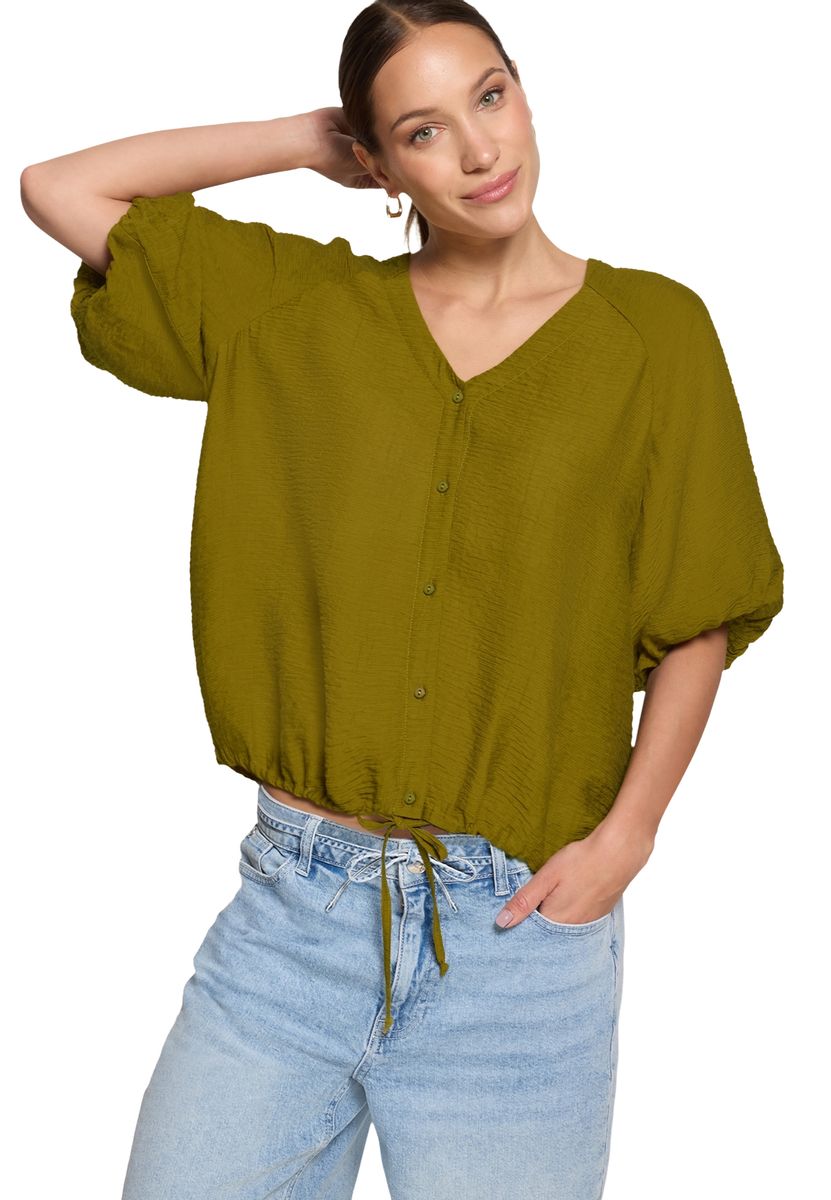 V-Ausschnitt Bluse mit Kordelzug