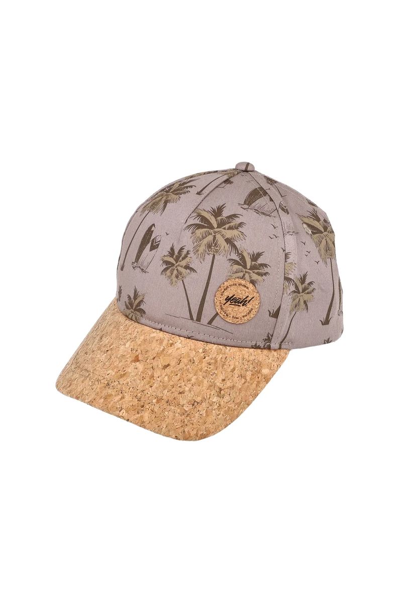Kappe mit Tropen-Print und Kork-Schirm