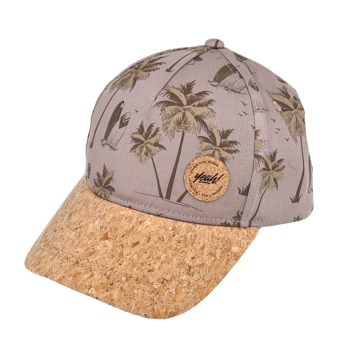 Kappe mit Tropen-Print und Kork-Schirm