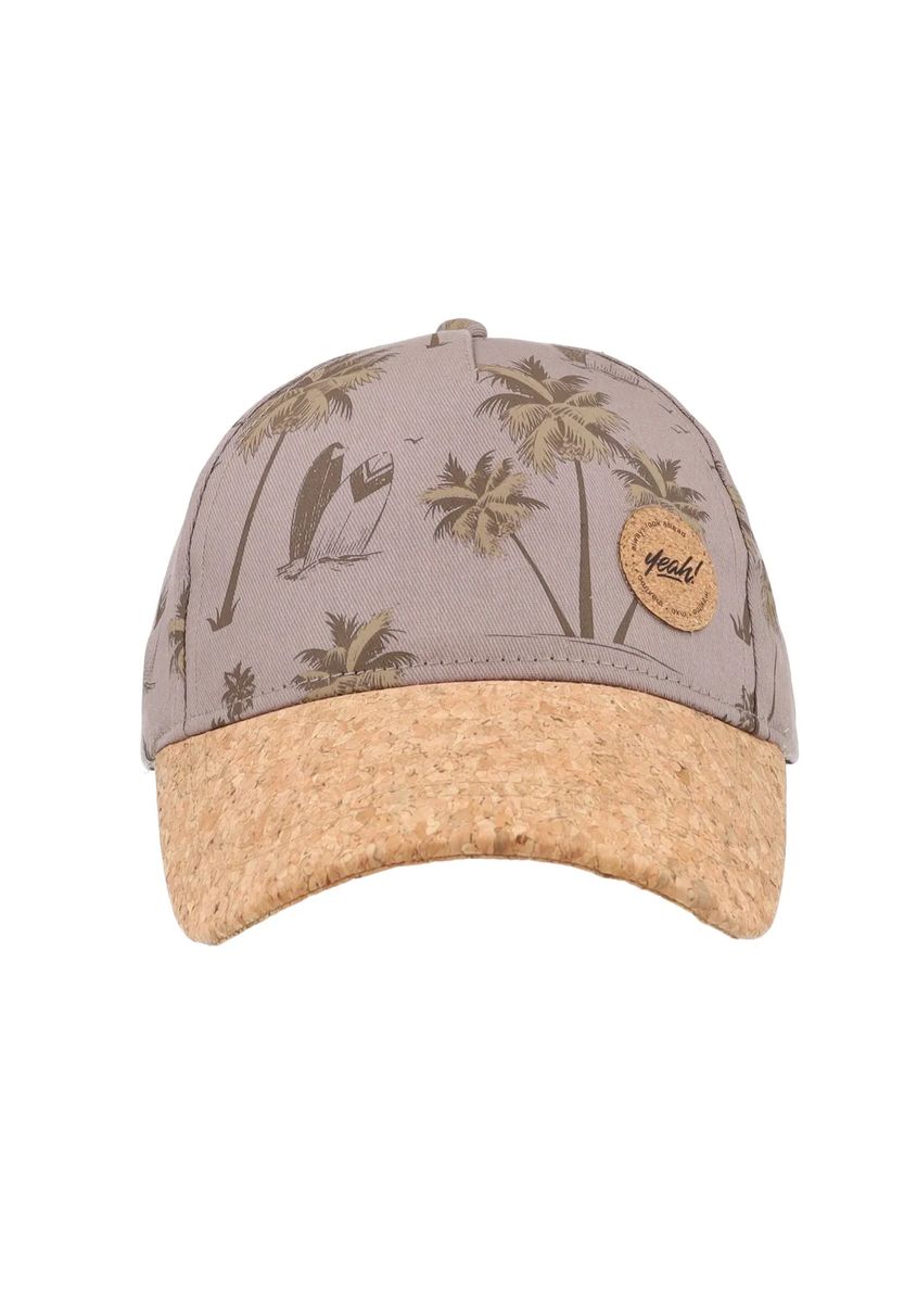 Kappe mit Tropen-Print und Kork-Schirm
