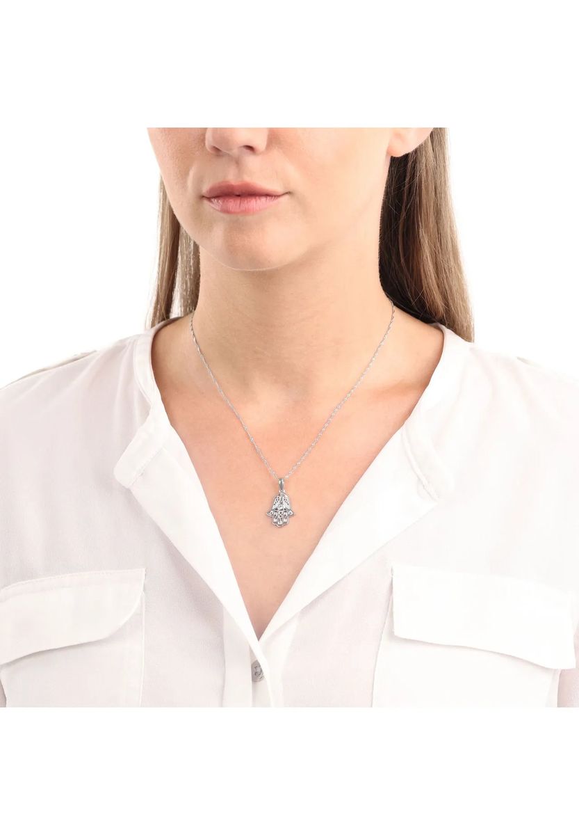 Hamsa Hand Halskette aus Sterlingsilber