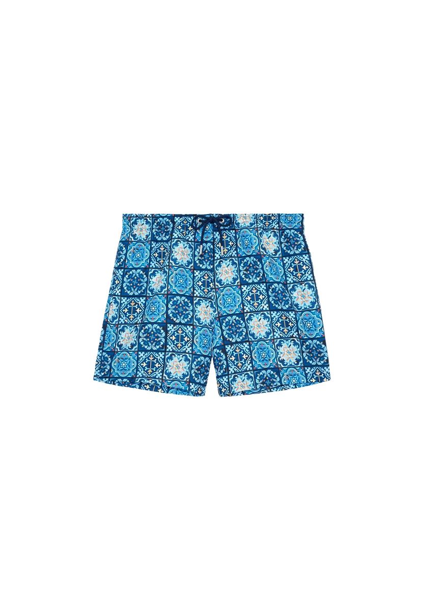 Badeshorts mit Maiolica-Muster und Kordelzug