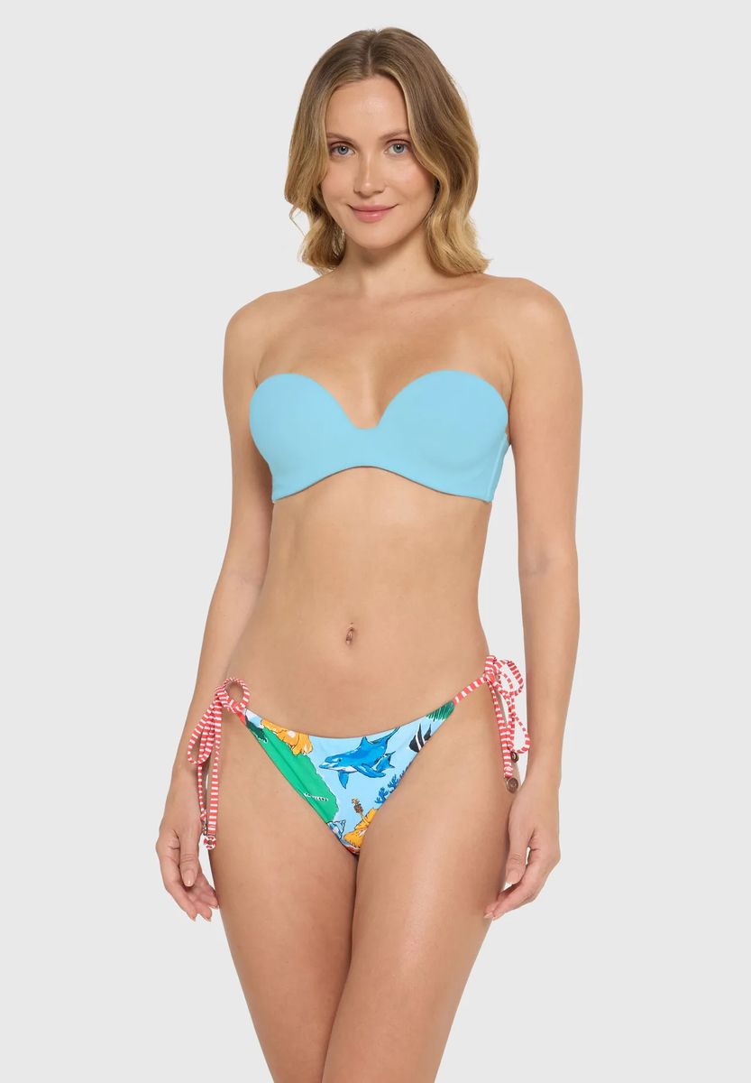 Bikini-Hose mit Tropen-Print und Schnürung
