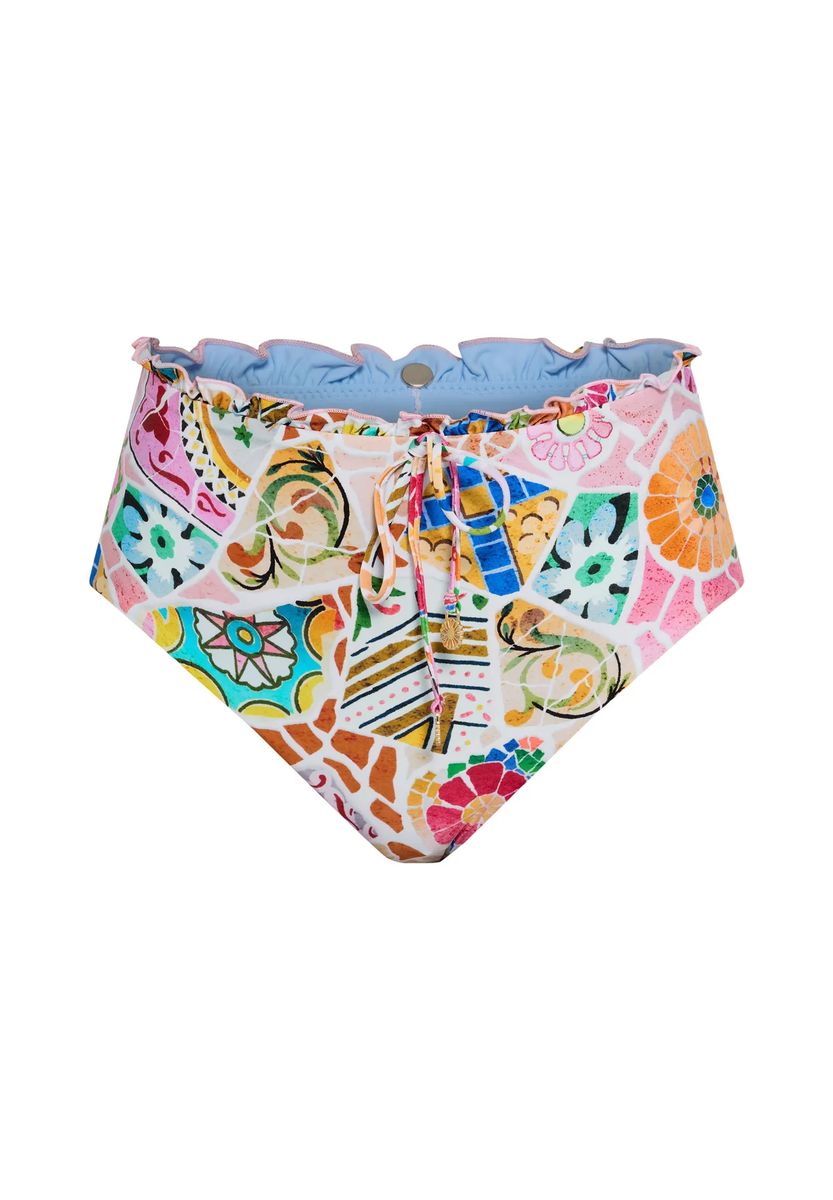 Mosaik-Print High-Waist mit Wellensaum